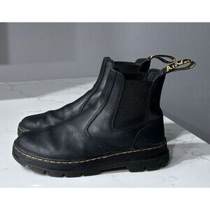 Dr Martens Embury Boots Mens 7 Womens 8 Black Leather Chelsea Distressed Punk